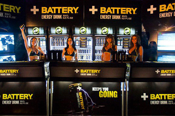 Bar for energy drink with portable bars and energy drink fridges